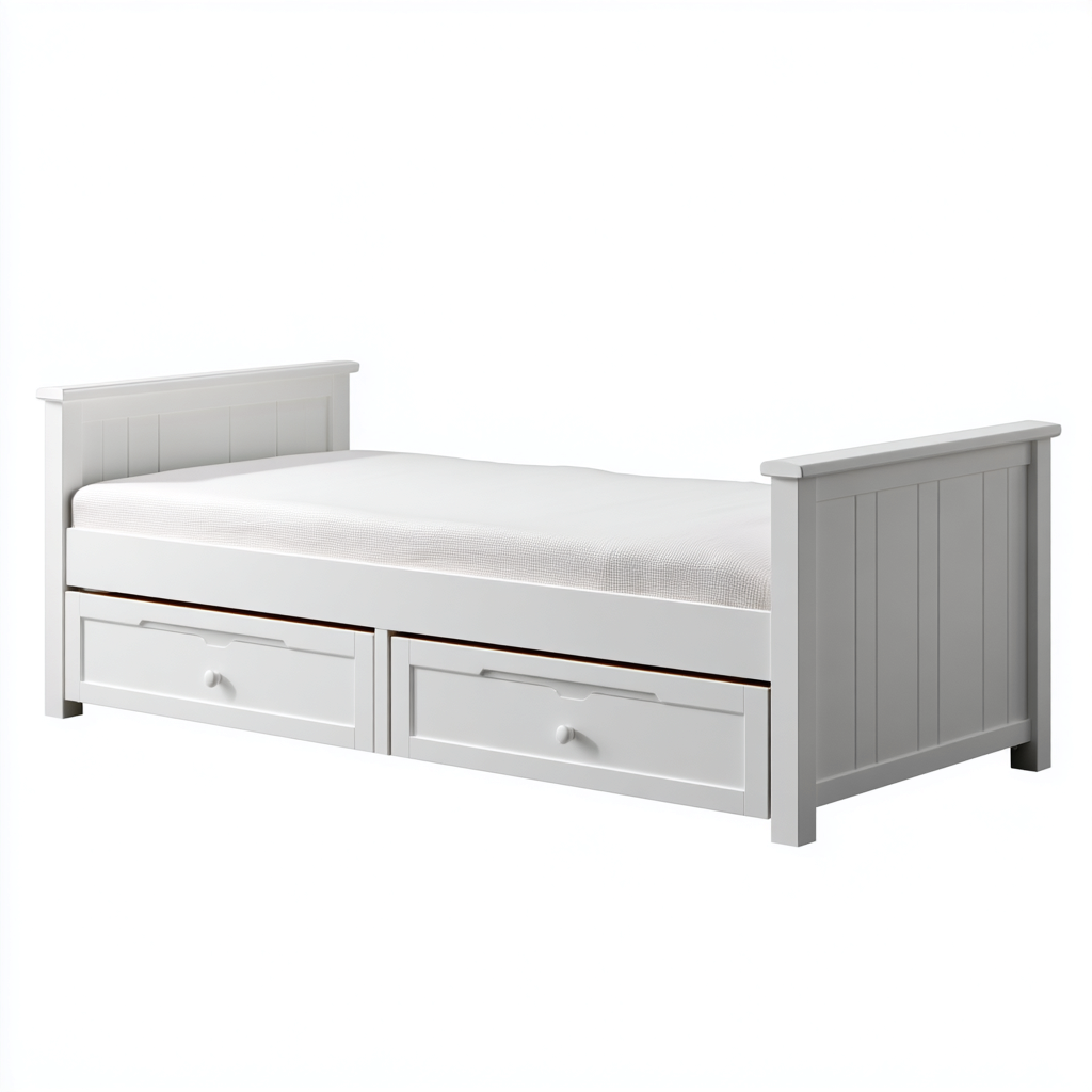 Letto Singolo - Legno Bianco Con Cassetti Contenitore - 200x90x95 Cm - Design Pratico-Nichesta