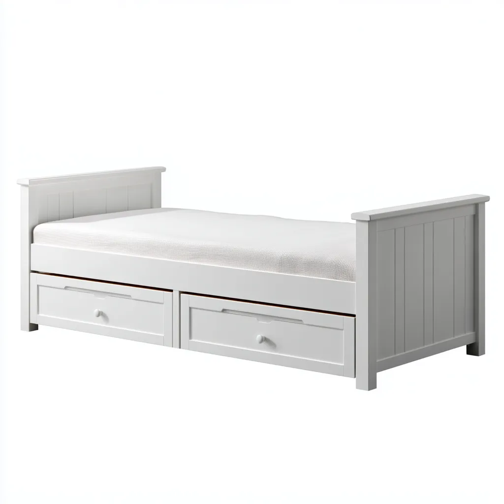 Letto Singolo - Legno Bianco Con Cassetti Contenitore - 200x90x95 Cm - Design Pratico-Nichesta