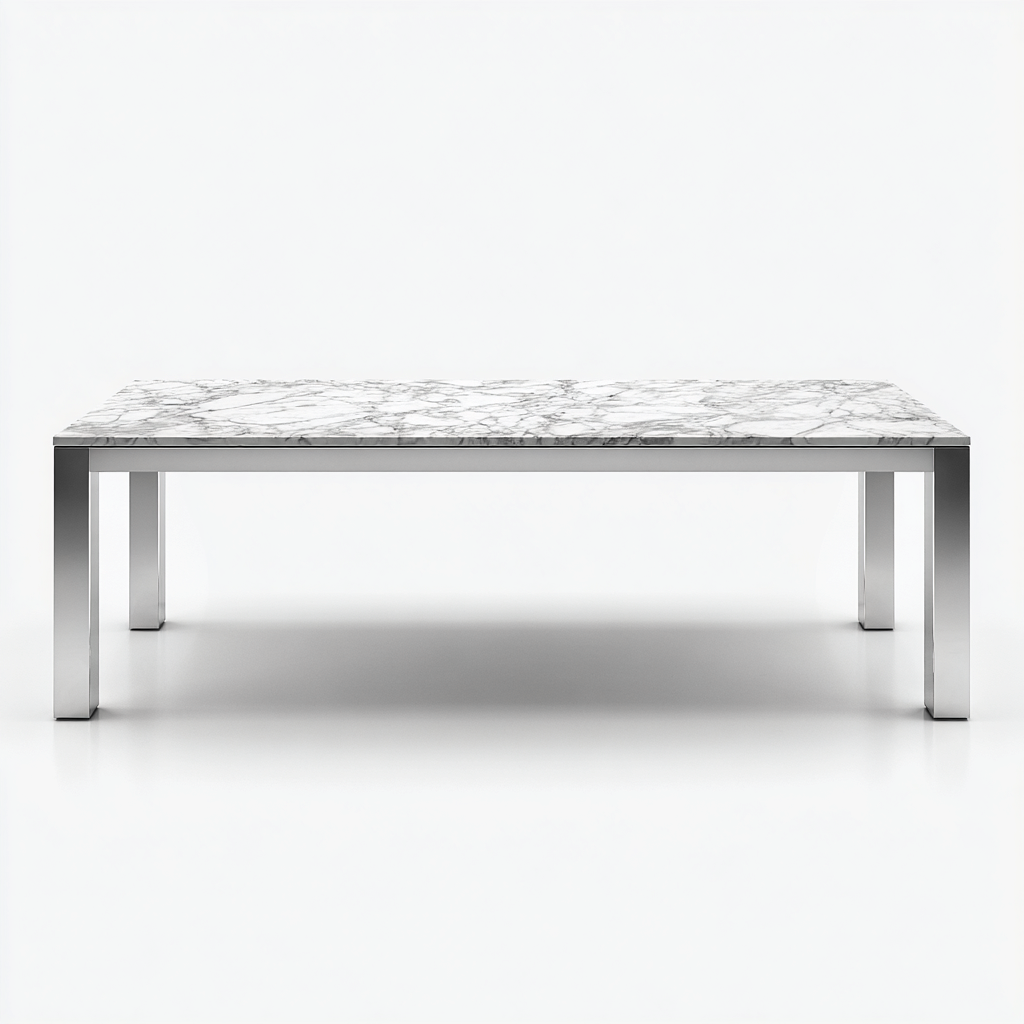 Tavolo Da Pranzo Rettangolare Marmo E Acciaio 200X100X75 Cm - Bianco-Argento - Design Moderno-Nichesta