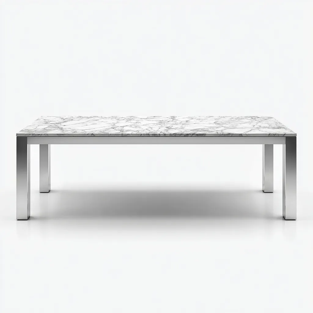 Tavolo Da Pranzo Rettangolare Marmo E Acciaio 200X100X75 Cm - Bianco-Argento - Design Moderno-Nichesta