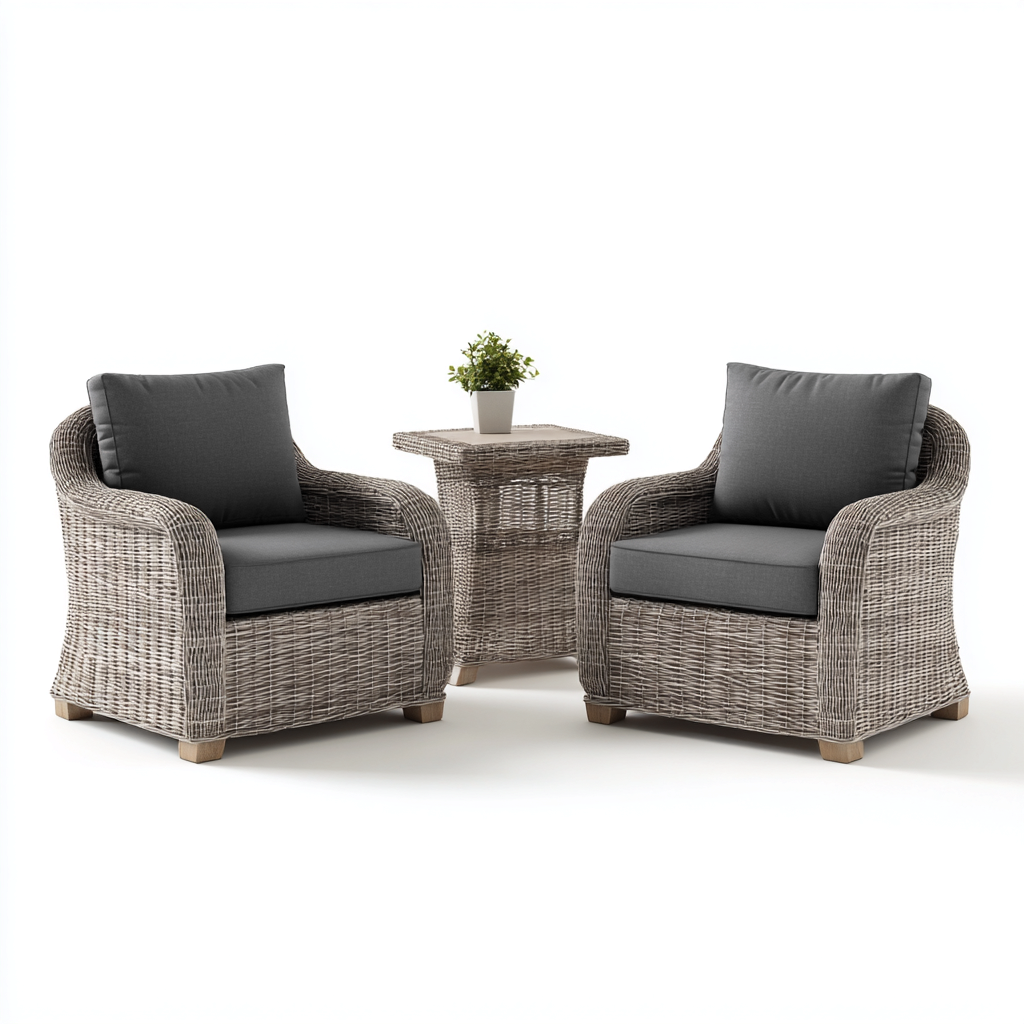 Divani Da Esterno Set 3 Pezzi Con 2 Poltrone E Tavolino In Rattan Sintetico 78X75X90 Cm Grigio Per Balcone E Giardino Stile Moderno Naturale-Nichesta