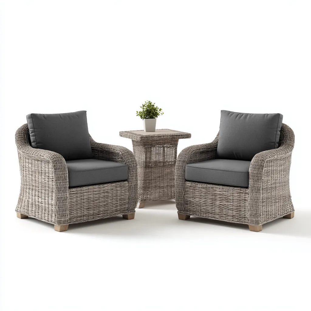 Divani Da Esterno Set 3 Pezzi Con 2 Poltrone E Tavolino In Rattan Sintetico 78X75X90 Cm Grigio Per Balcone E Giardino Stile Moderno Naturale-Nichesta