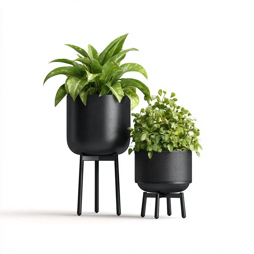 Pots Et Supports De Plantes Set Di Vasi Con Supporto In Metallo 30X30X60 Cm E 22X22X40 Cm Nero Stile Moderno-Nichesta