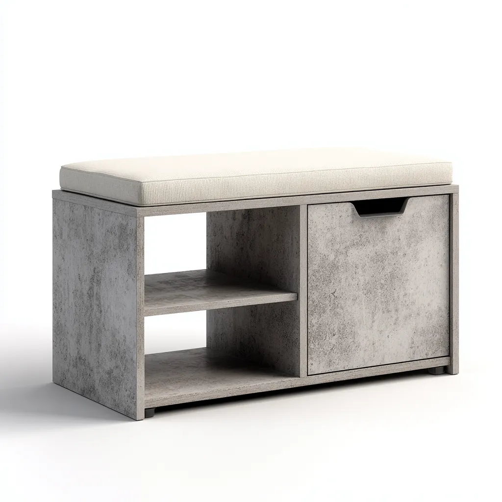 Panca Da Ingresso Con Seduta Imbottita 80X32X45 Cm - Grigio Cemento-Bianco - Design Moderno-Nichesta