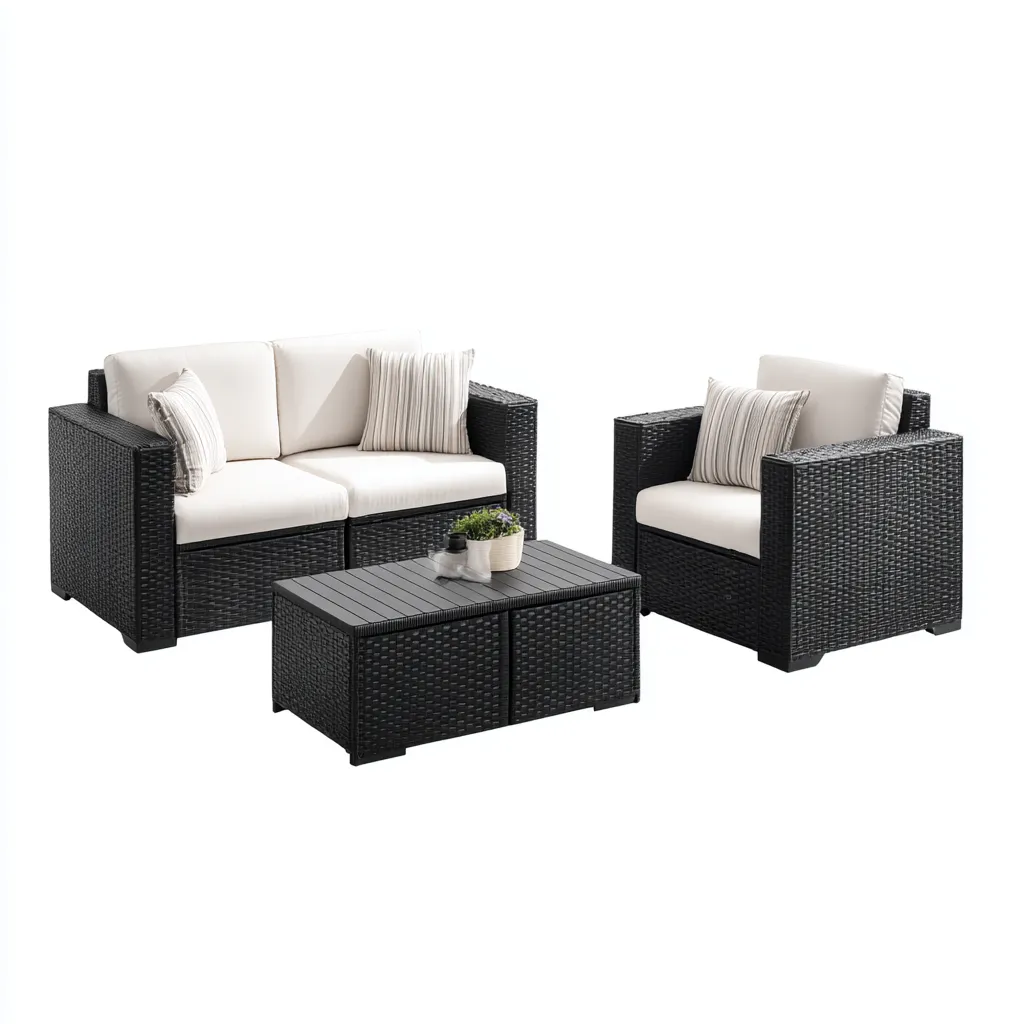 Divano Da Esterno In Rattan 130x70x78 Cm Nero-Bianco Per Terrazzo - Design Moderno-Nichesta