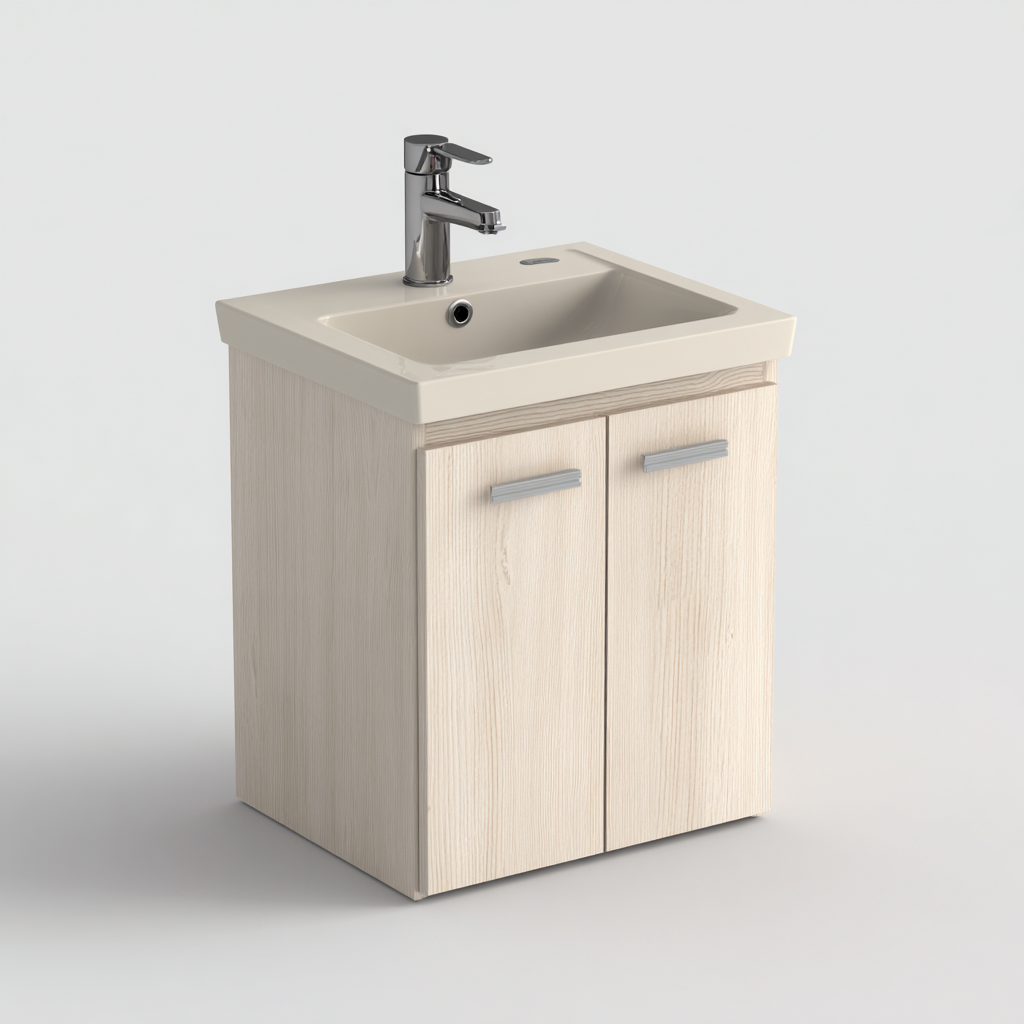 Mobile Lavabo A Pavimento 40X32X82 Cm - Legno Chiaro-Crema - Design Moderno-Nichesta