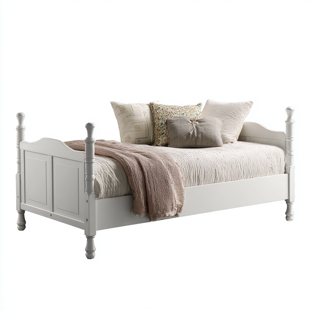 Letto Singolo - Legno Bianco - 200x90x110 Cm - Stile Classico-Nichesta