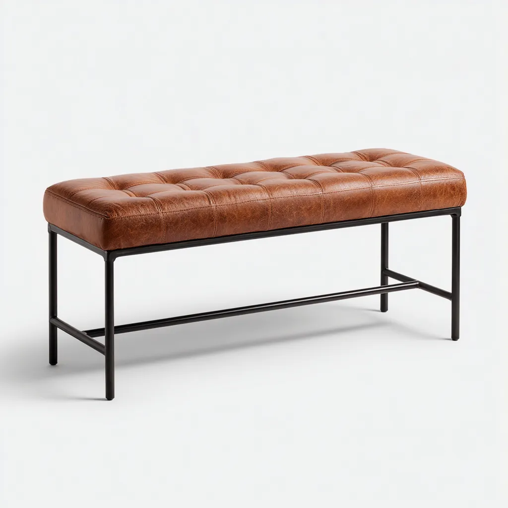 Panca Da Ingresso - Pelle - 110X40X45 Cm - Marrone - Design Moderno-Nichesta