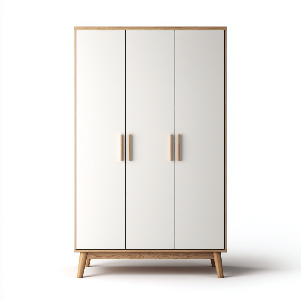 Armadio In Legno Con Ante Bianche Finitura Rovere 130X55X185 Cm - Design Nordico-Nichesta