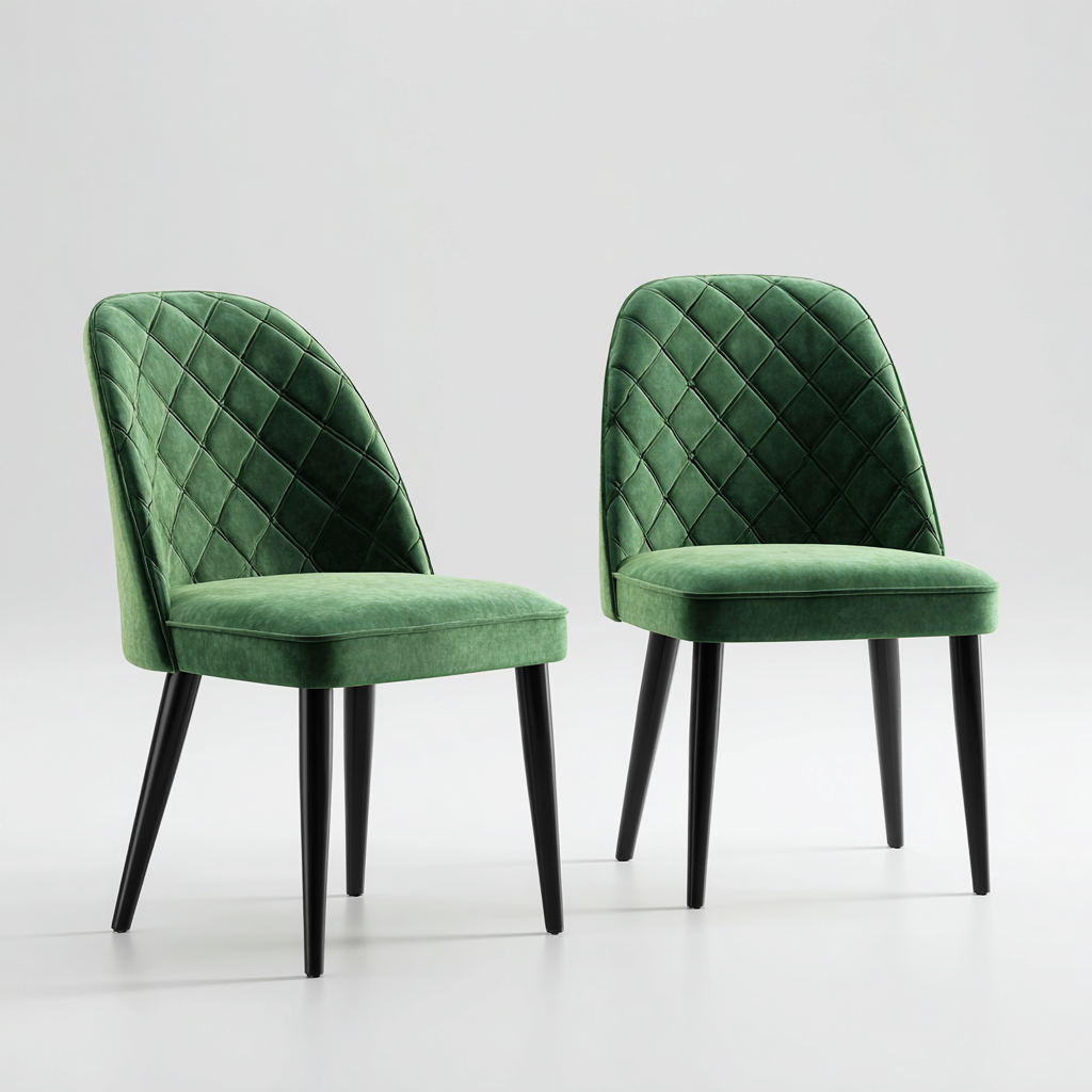 Sedia Da Pranzo In Velluto Con Gambe In Metallo 52X45X87 Cm - Verde-Nero - Stile Moderno-Nichesta