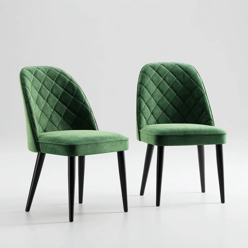 Sedia Da Pranzo In Velluto Con Gambe In Metallo 52X45X87 Cm - Verde-Nero - Stile Moderno-Nichesta
