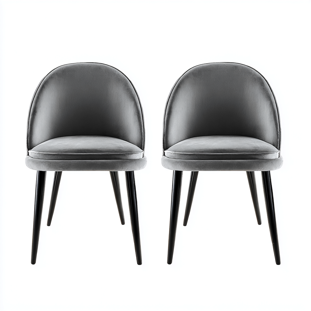 Sedia Da Pranzo Set 2 Pezzi - Velluto E Metallo - 50X52X83 Cm - Grigio-Nero - Design Moderno-Nichesta