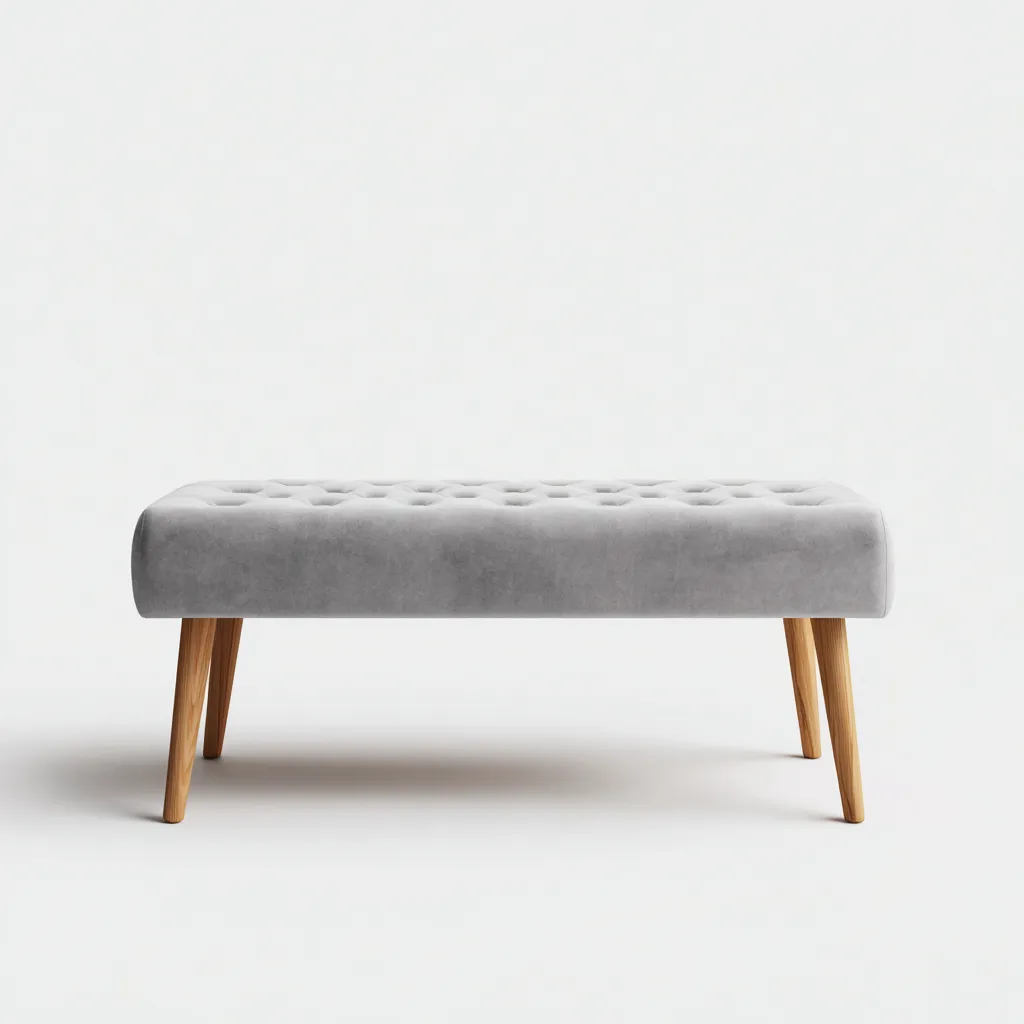 Panca Da Ingresso Velluto 95X38X46 Cm - Grigio-Legno - Design Moderno-Nichesta