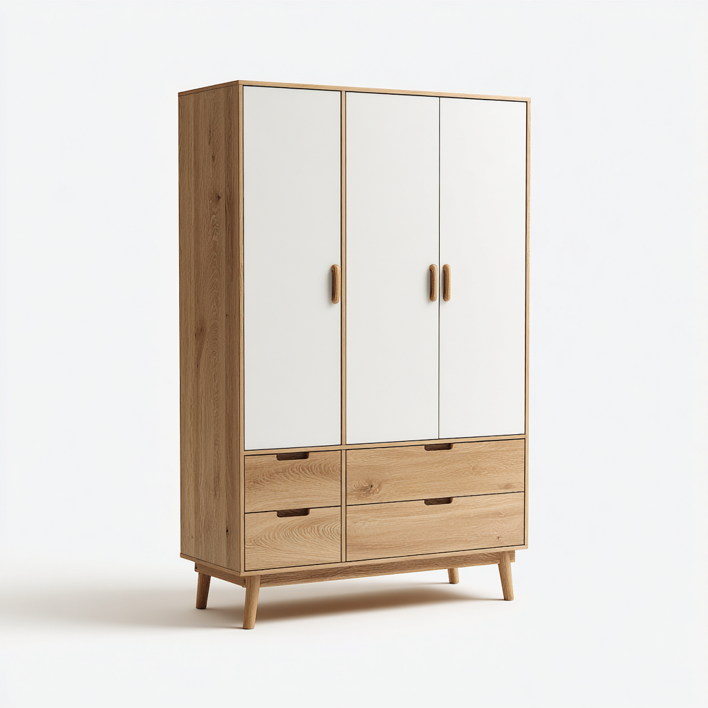 Armadio A 3 Ante In Legno Composito 120X52X185 Cm - Rovere Chiaro-Bianco - Stile Nordico-Nichesta