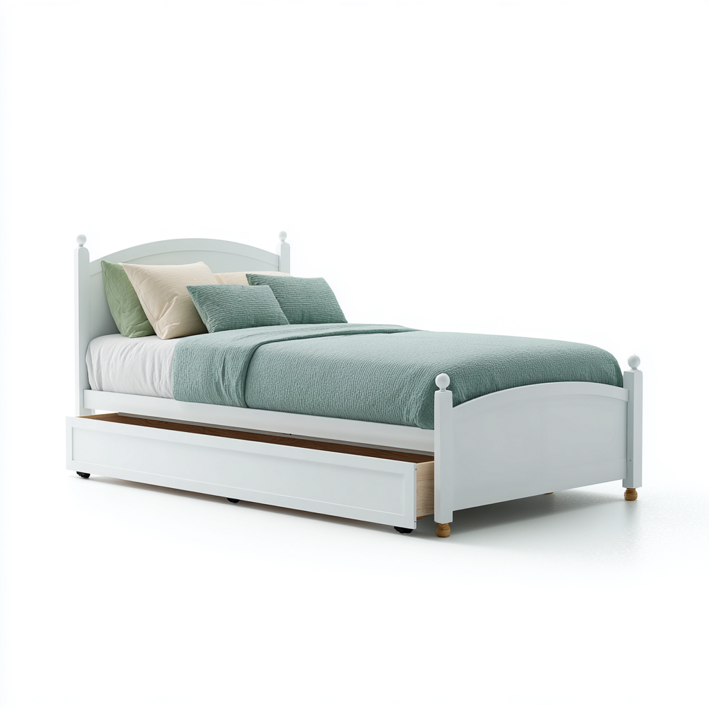 Letto Singolo Con Secondo Letto Estraibile 200X100X110 Cm - Bianco - Stile Classico-Nichesta