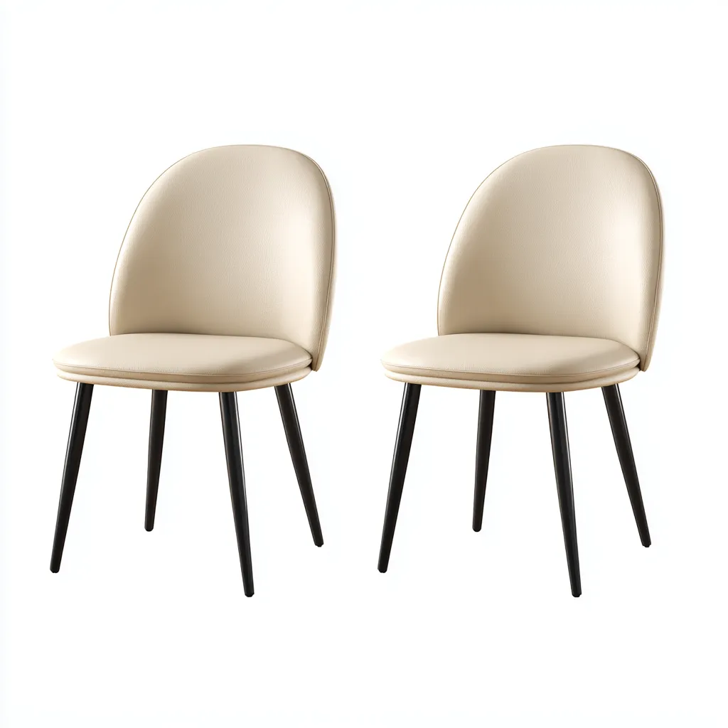 Sedia Da Pranzo In Pelle 49X51X82 Cm Crema Con Gambe In Metallo Per Sala Da Pranzo - Design Moderno-Nichesta