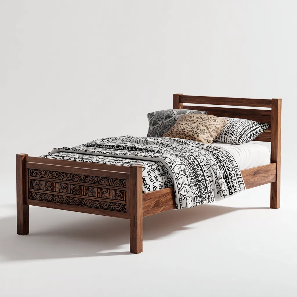 Letto Singolo - Legno Massello Marrone Scuro - 200x90x80 Cm - Stile Artigianale-Nichesta