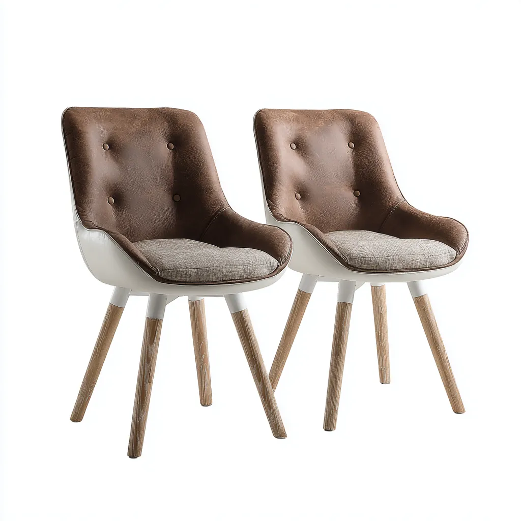 Sedia Da Pranzo In Pelle E Tessuto 52X55X83 Cm Marrone Con Gambe In Legno Per Sala Da Pranzo - Design Moderno-Nichesta