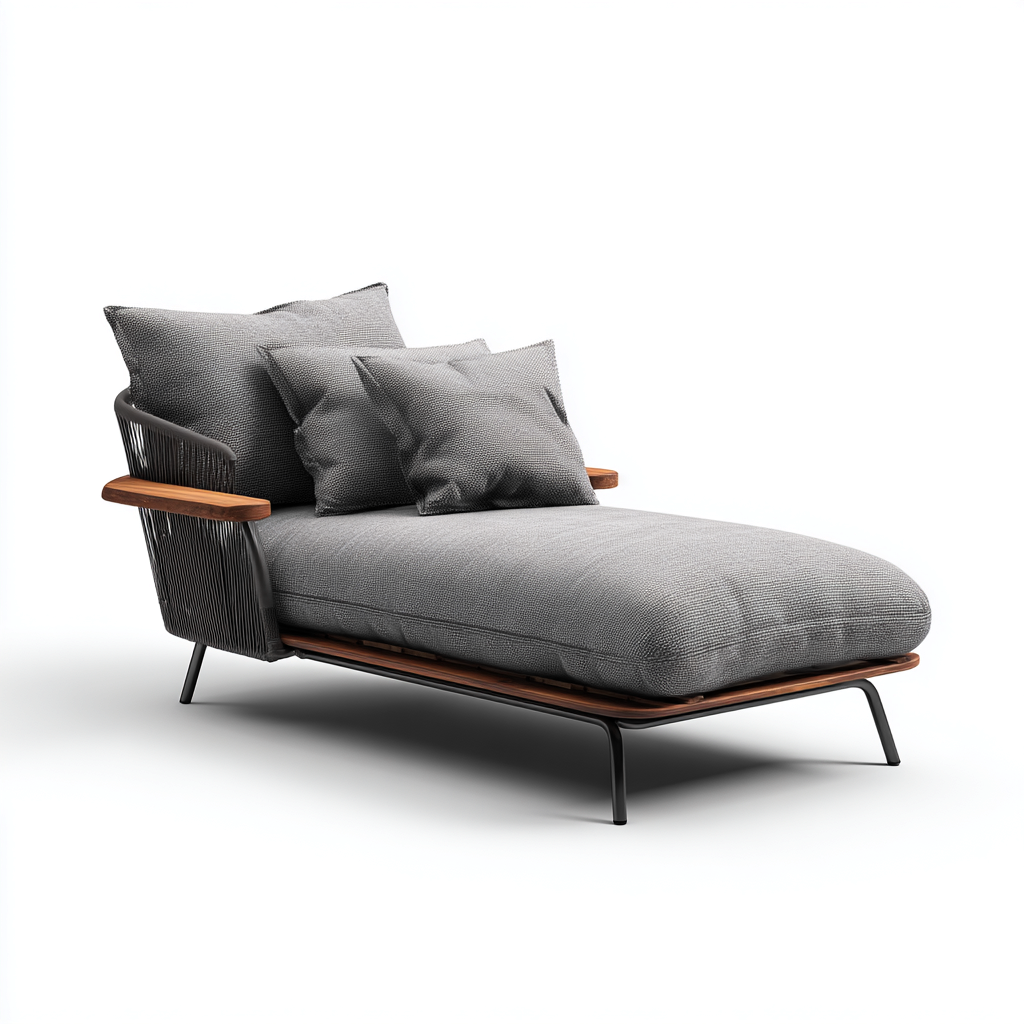 Lettino Da Sole Chaise Longue Acciaio-Corda Tessuto Imbottito 185X80X85 Cm Grigio Uso Esterno Stile Moderno-Nichesta