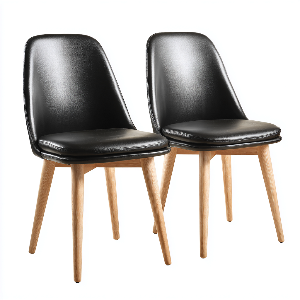 Sedia Da Pranzo In Pelle E Legno 49X52X84 Cm Nera Con Gambe In Legno Per Sala Da Pranzo - Design Moderno-Nichesta