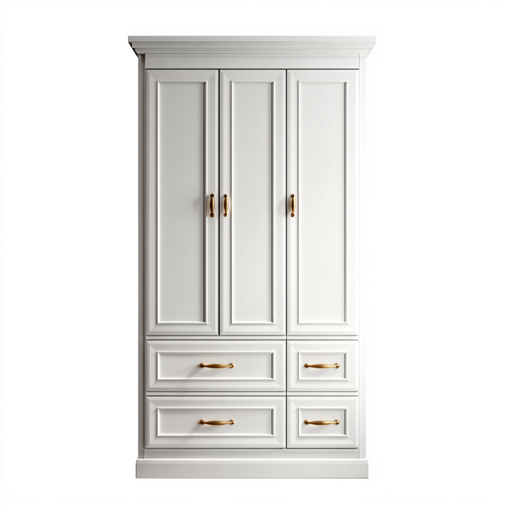 Armadio A 3 Ante In Legno Composito 150X55X200 Cm - Bianco - Stile Classico-Nichesta