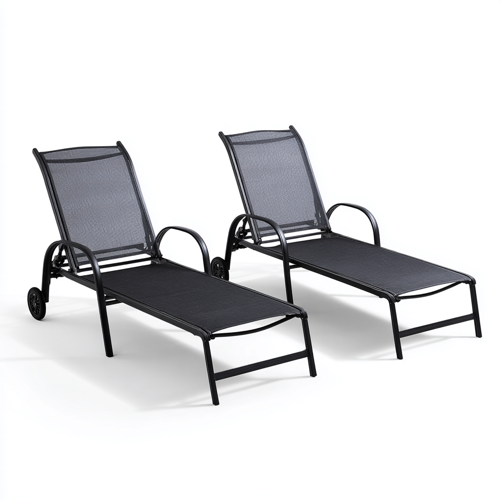 Lettino Da Sole Metallo-Rete 197X65X88 Cm - Nero - Design Moderno-Nichesta