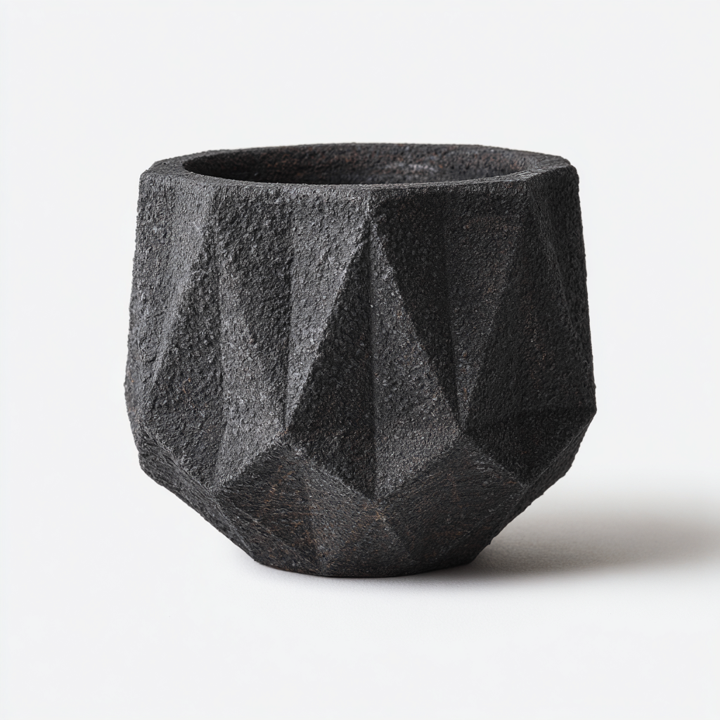 Pots Et Supports De Plantes Vaso Decorativo Geometrico Effetto Pietra 24x24x22 Cm - Nero - Stile Moderno-Nichesta
