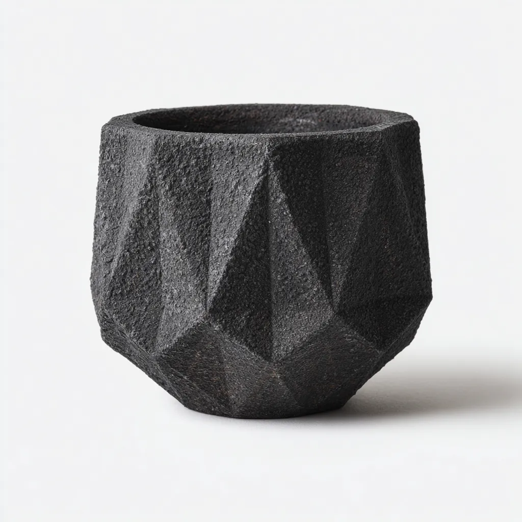 Pots Et Supports De Plantes Vaso Decorativo Geometrico Effetto Pietra 24x24x22 Cm - Nero - Stile Moderno-Nichesta