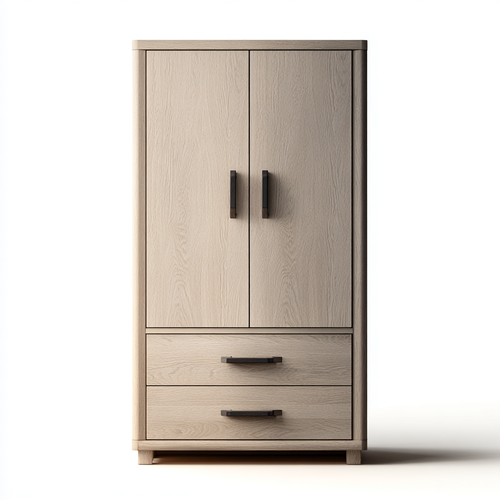 Armadio In Legno Massello Con Cassetti Finitura Rovere Chiaro 90X50X175 Cm - Design Moderno-Nichesta