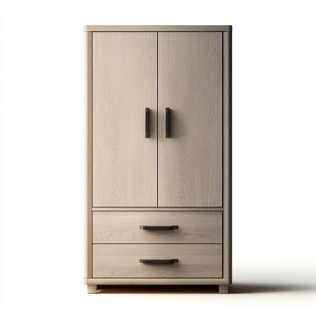 Armadio In Legno Massello Con Cassetti Finitura Rovere Chiaro 90X50X175 Cm - Design Moderno-Nichesta