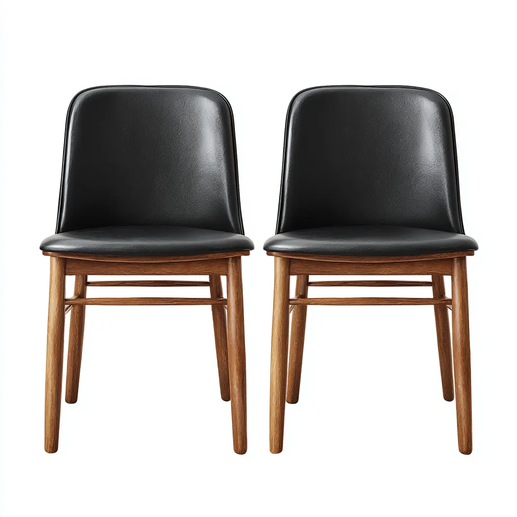 Sedia Da Pranzo Set 2 Pezzi - Similpelle E Legno - 48X52X84 Cm - Nero-Legno - Design Moderno-Nichesta