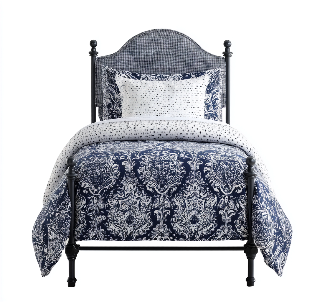 Letto Singolo Metallo Con Testiera Decorativa 200X100X120 Cm - Nero-Grigio - Design Classico Elegante-Nichesta