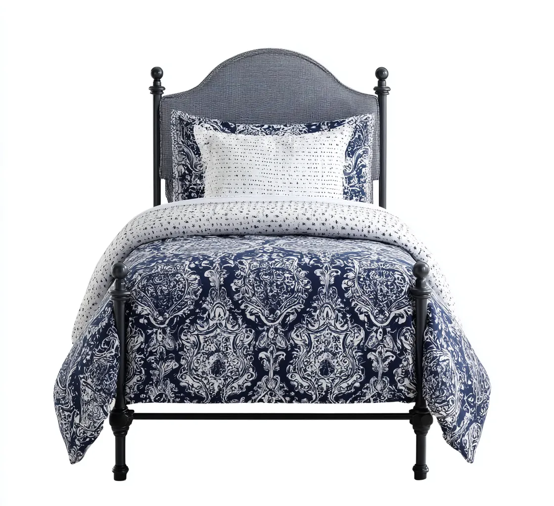 Letto Singolo Metallo Con Testiera Decorativa 200X100X120 Cm - Nero-Grigio - Design Classico Elegante-Nichesta