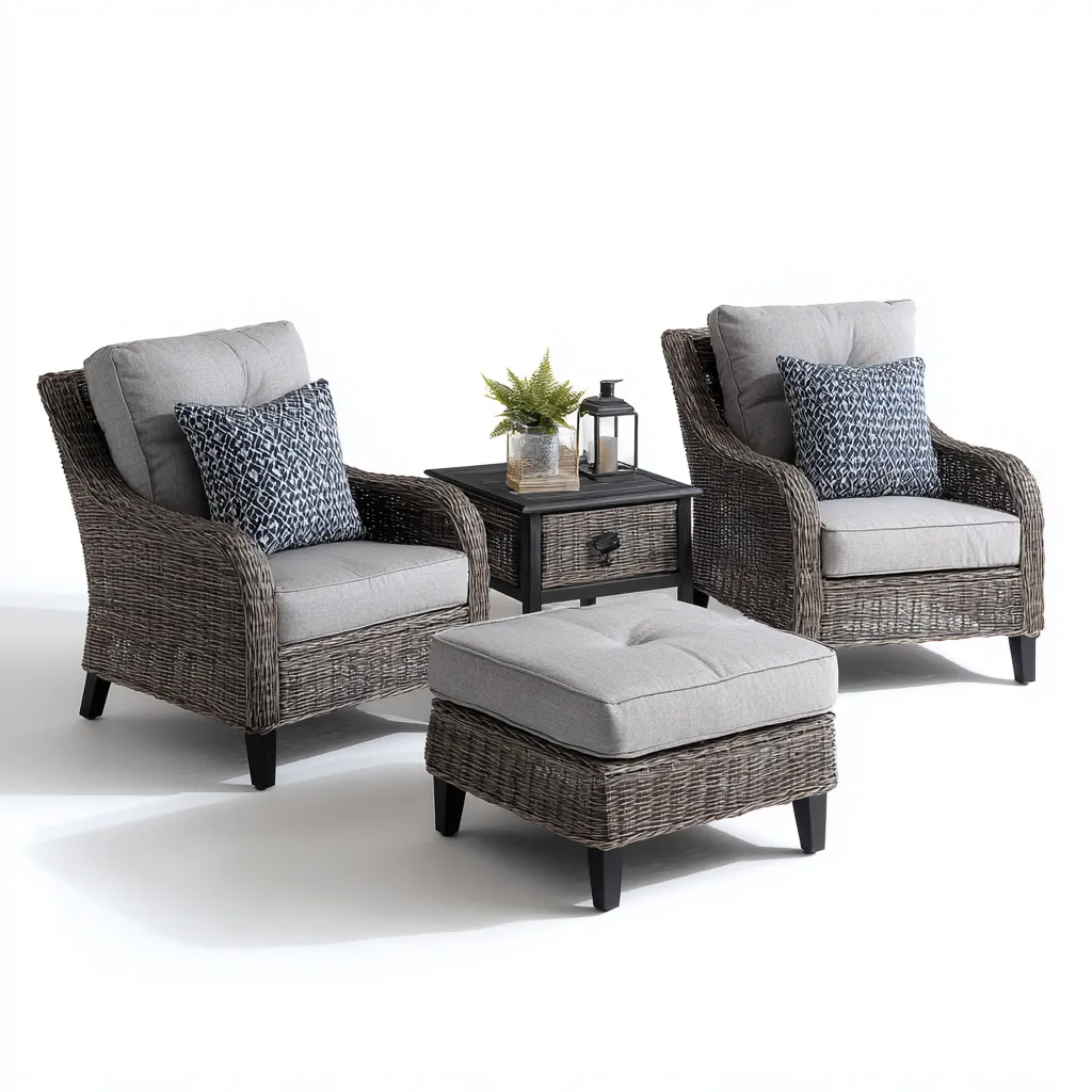 Divani Da Esterno Set 4 Pezzi Rattan 80x80x90 Cm Grigio-Grigio Uso Esterno Stile Moderno-Nichesta