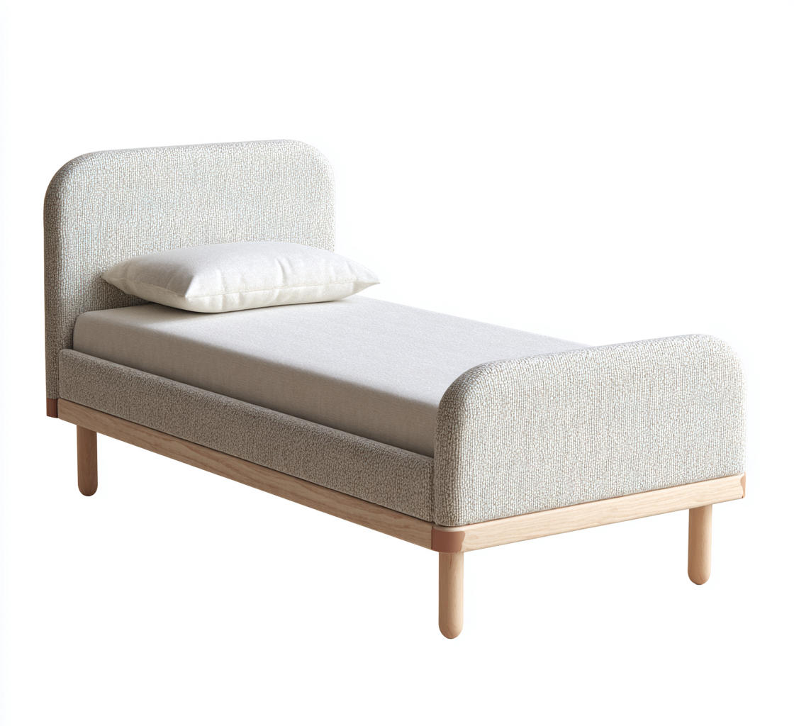 Letto Singolo Imbottito In Tessuto 200X95X90 Cm - Beige - Design Moderno-Nichesta