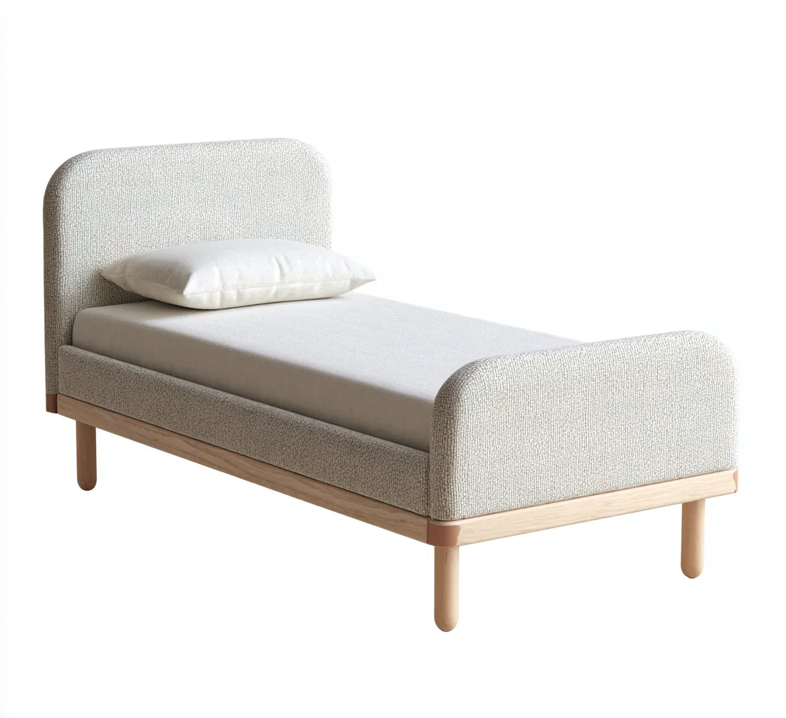 Letto Singolo Imbottito In Tessuto 200X95X90 Cm - Beige - Design Moderno-Nichesta