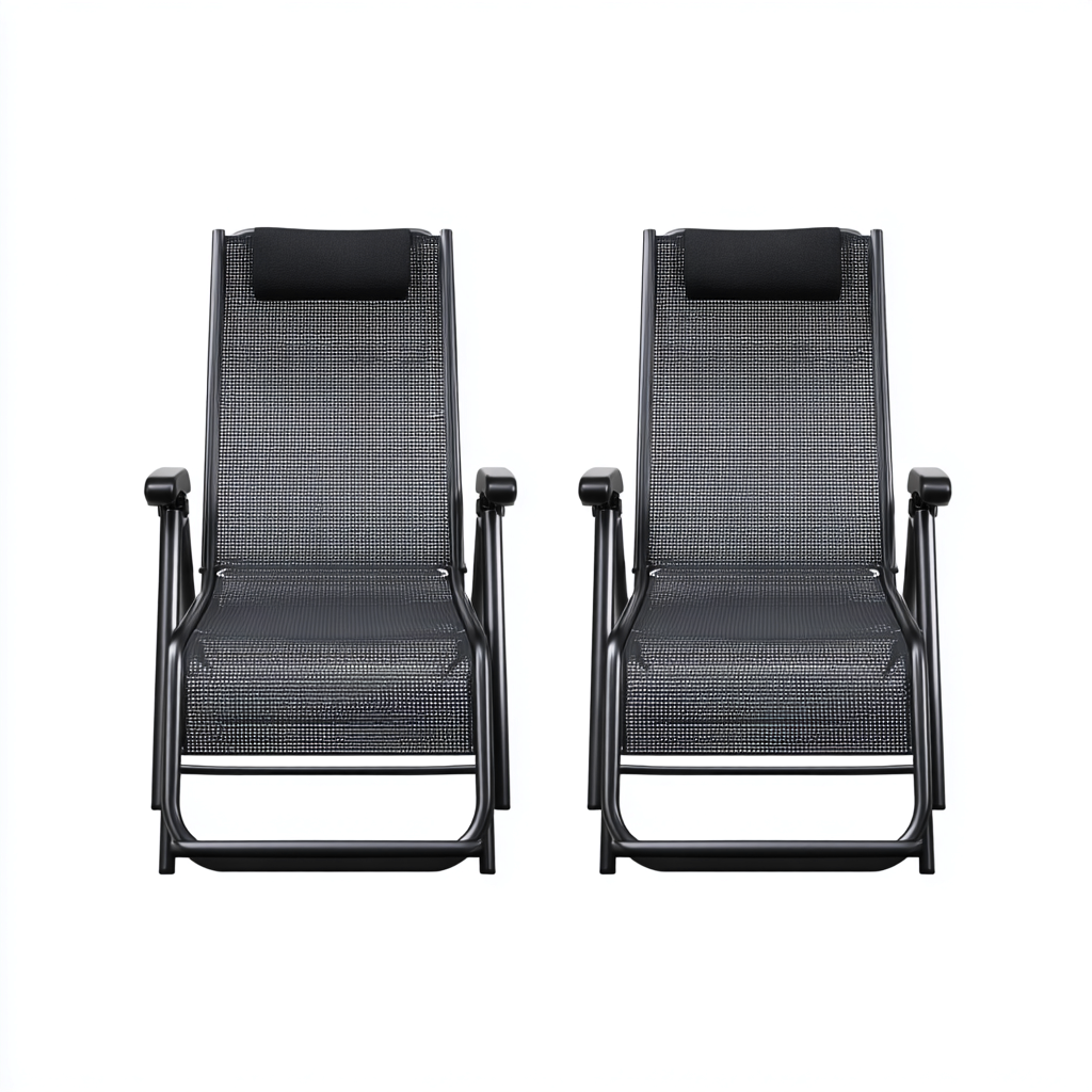 Lettino Da Sole Metallo E Textilene 180X60X110 Cm - Nero - Pieghevole Design Moderno-Nichesta