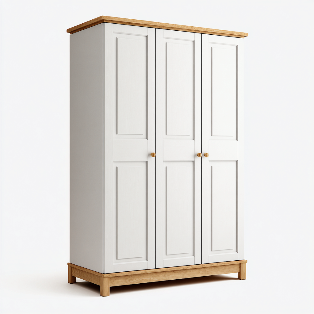 Armadio A 3 Ante In Legno Composito 150X55X190 Cm - Bianco-Naturale - Stile Moderno-Nichesta