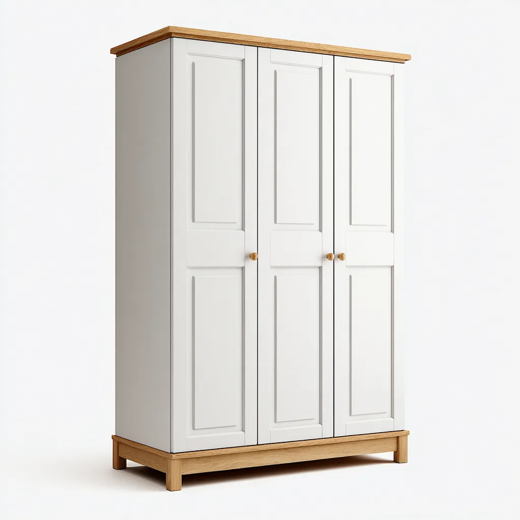 Armadio A 3 Ante In Legno Composito 150X55X190 Cm - Bianco-Naturale - Stile Moderno-Nichesta