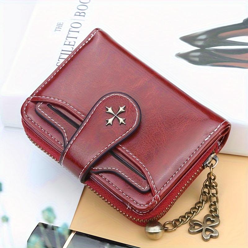 Mini ladies' compact double fold wallet with detachable ID window
