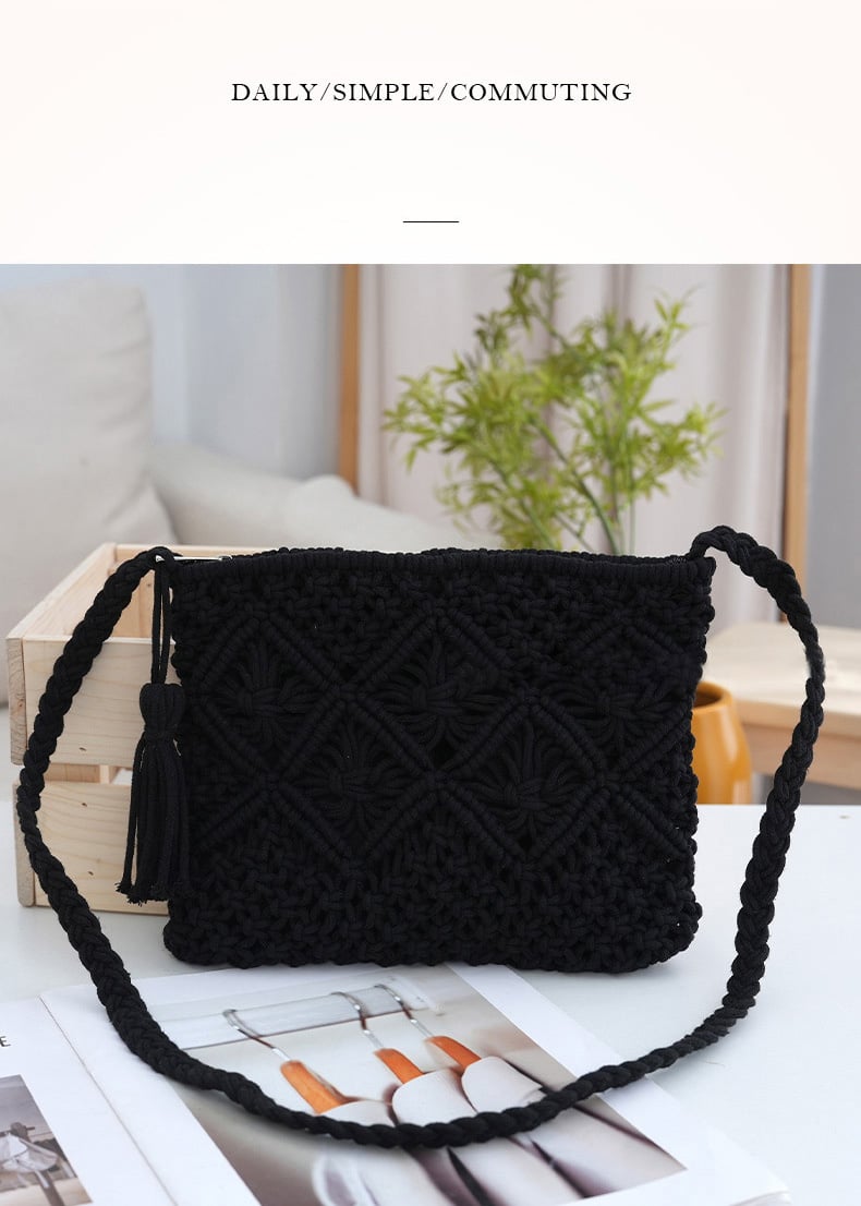 💥Minimalist Tassel Women's Clutch – Retro Cotton Rope Woven Bag, Summer Vacation Boho Beach Purse