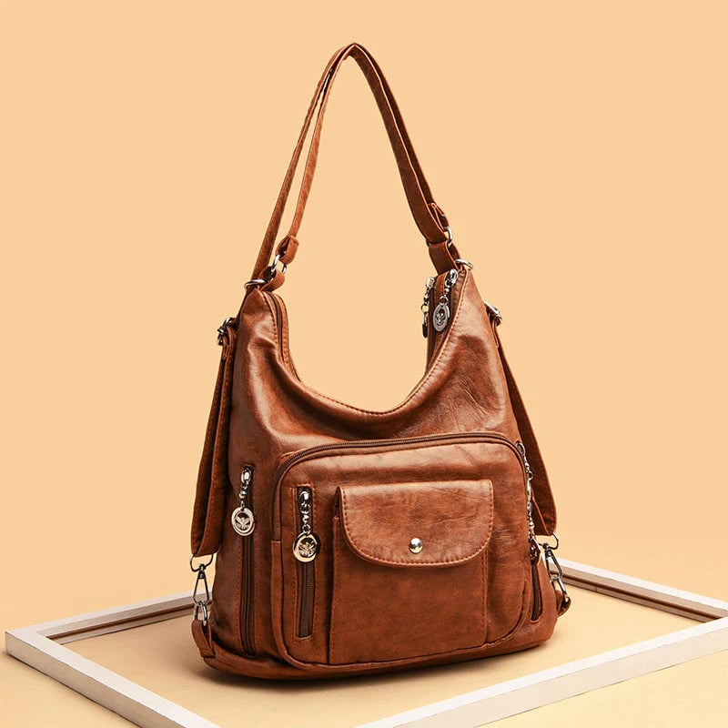 Soft leather shoulder bag with large capacity