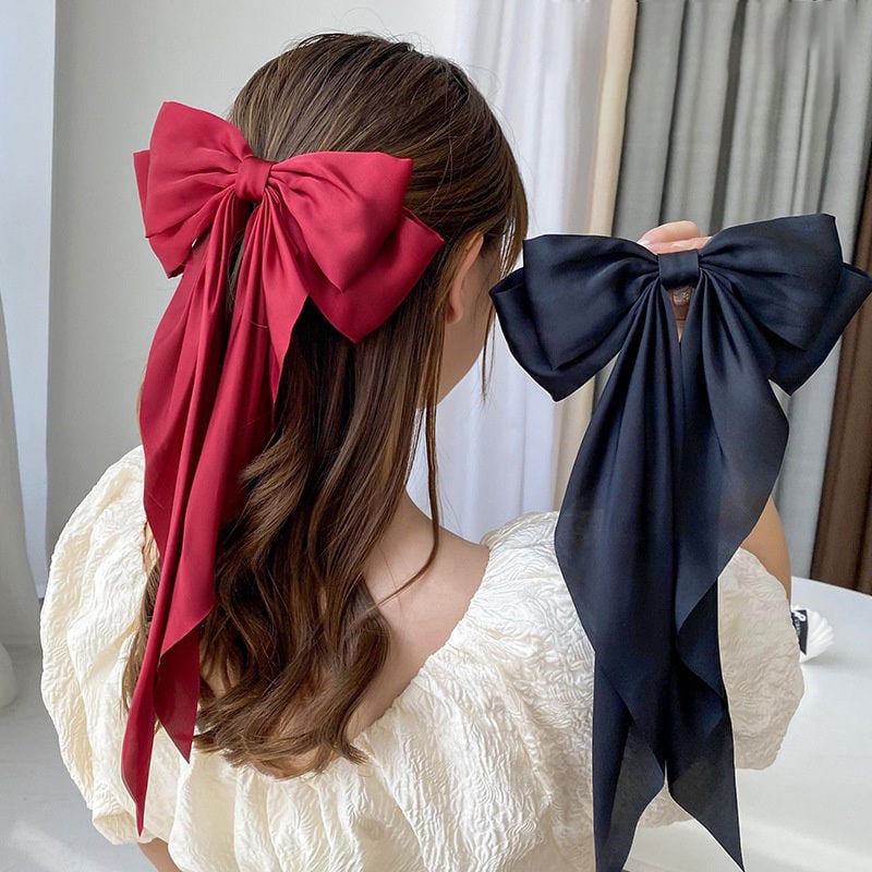 🔥Large Bow Hair Clip for Women – Wedding & Everyday Ponytail Accessory with Long Tail