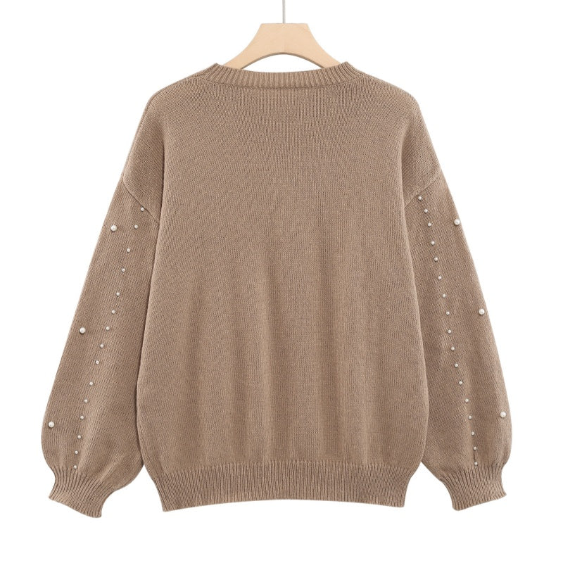 🔥2025 NEW SALE🔥Women's Faux Pearls Round Neck Pullover Sweater