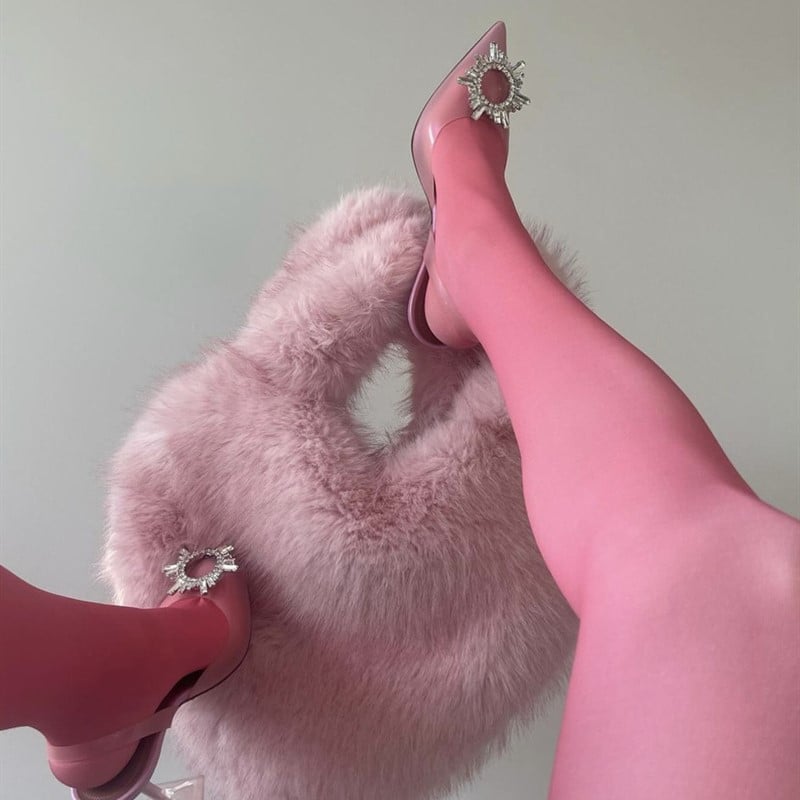 Heart Shaped Furry Purse for Women Large Soft Shoulder Bag