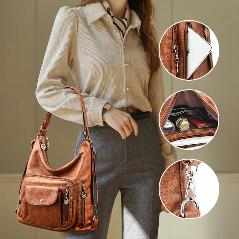 Soft leather shoulder bag with large capacity