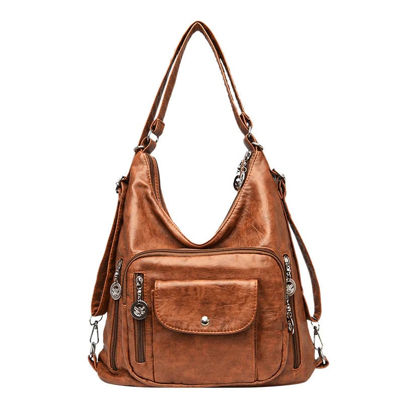 Soft leather shoulder bag with large capacity