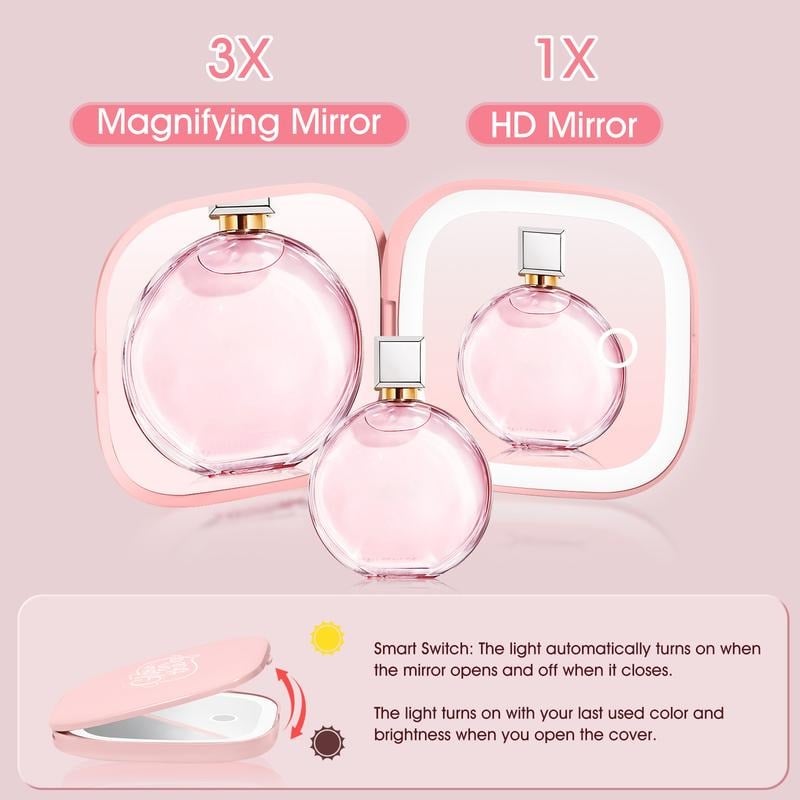 🌸 Compact LED Makeup Mirror – Double-Sided 1x/3x Magnification