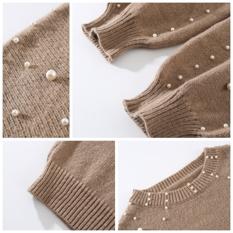 🔥2025 NEW SALE🔥Women's Faux Pearls Round Neck Pullover Sweater