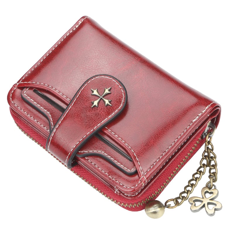 Mini ladies' compact double fold wallet with detachable ID window